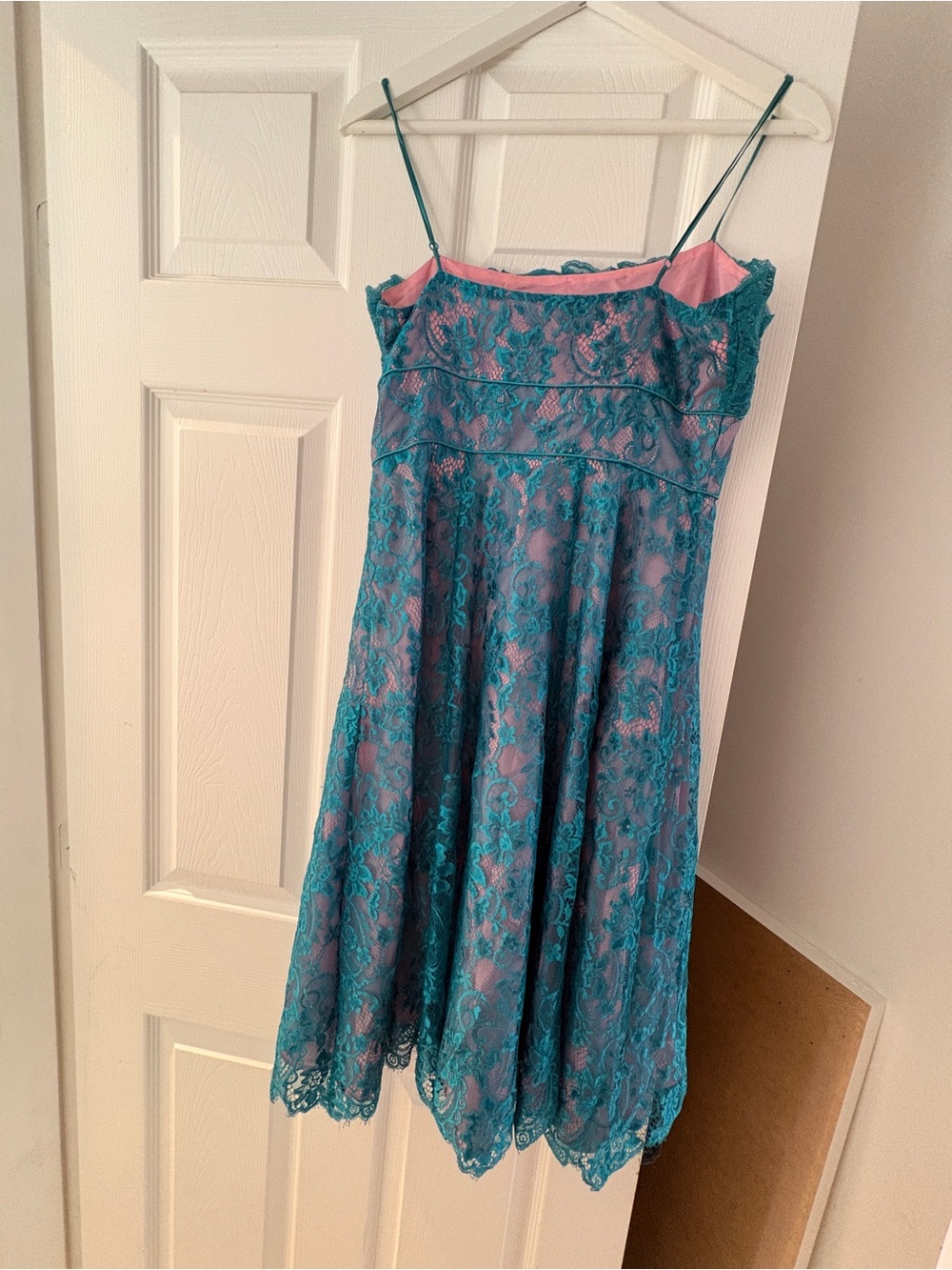 Vintage Betsey Johnson Teal Lace Midi Dress - Picture 3 of 8